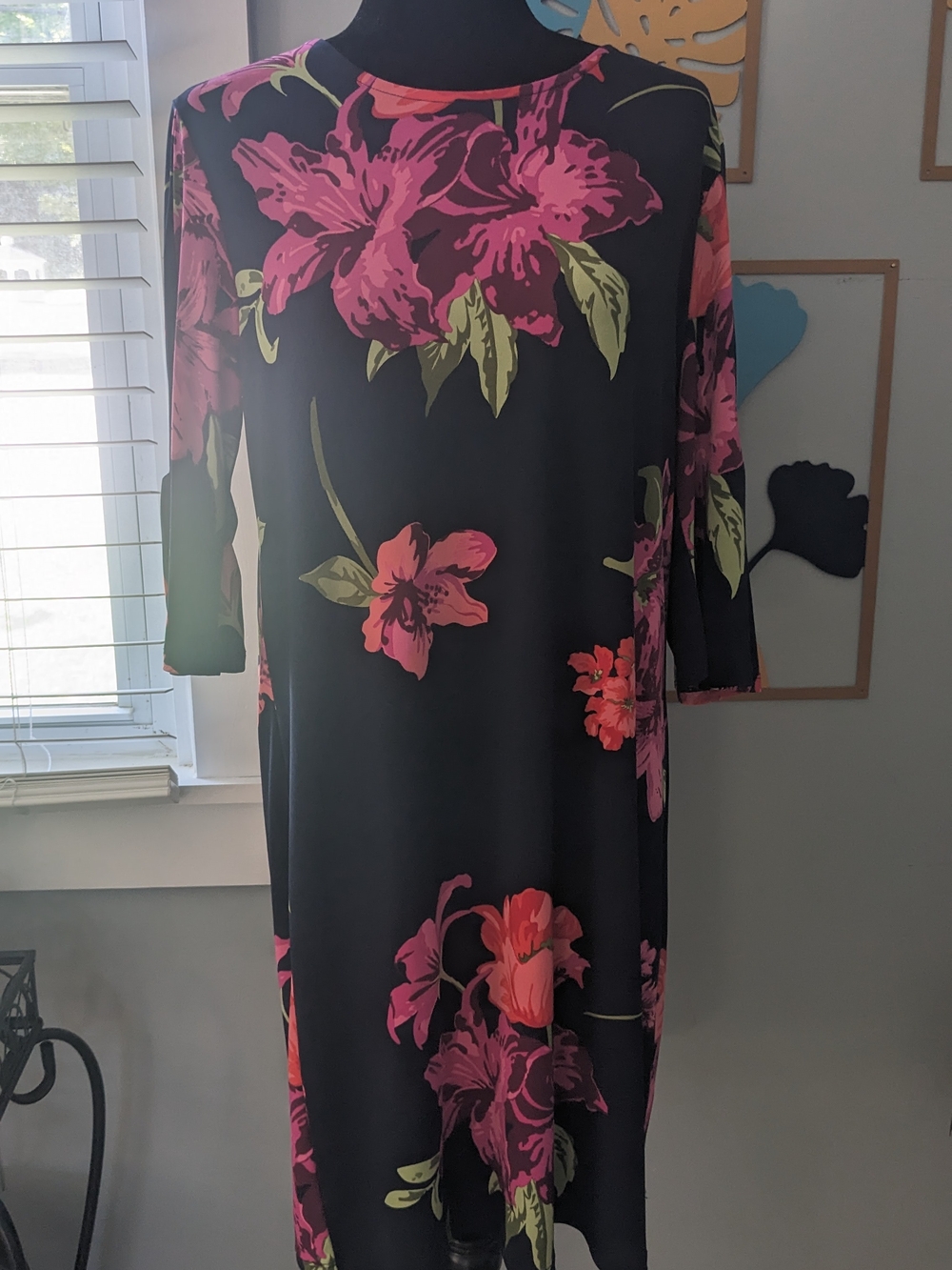 Alexandra & Oak Blue Midi Dress with Pink Floral Print L
